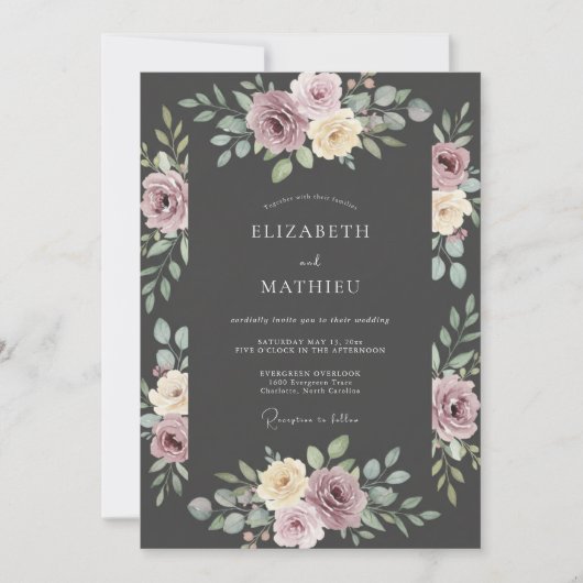 Mauve Blossom Hochzeit Einladung (Vorderseite)