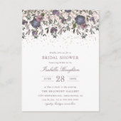 Mauve Blossom & Rose Gold Confetti Brautparty Einladungspostkarte (Vorderseite)