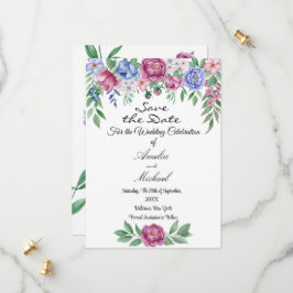 Mauve Blue Peonies Floral Save The Date