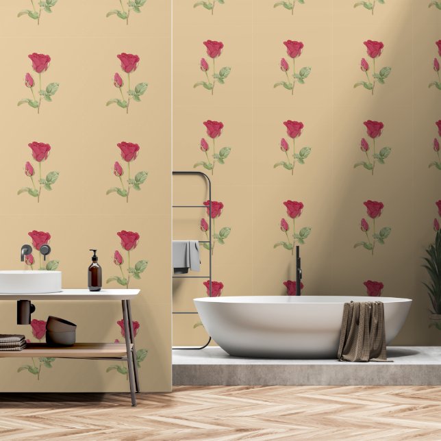 Mauve-Blume auf Beige Tapete (Badezimmer)