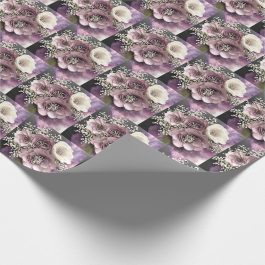 Mauve Blume Bouquet mit Gipskraut Geschenkpapier (Ecke)