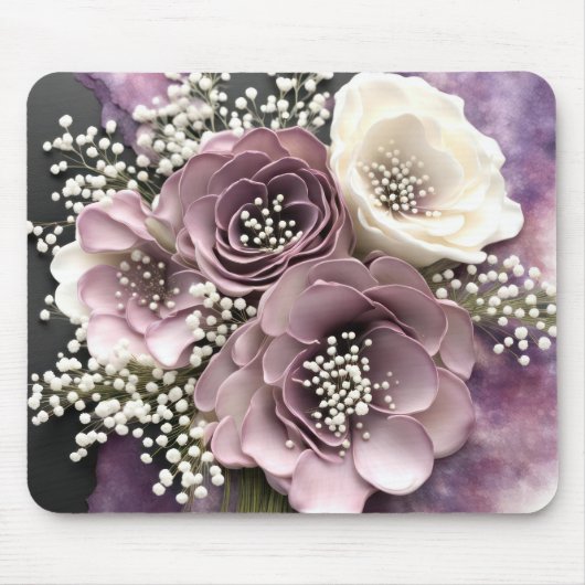 Mauve Blume Bouquet mit Gipskraut Mousepad (Vorne)