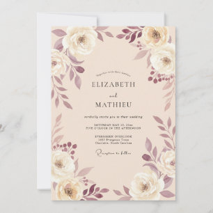 Mauve Blumenbogen Romantische Hochzeit Einladung