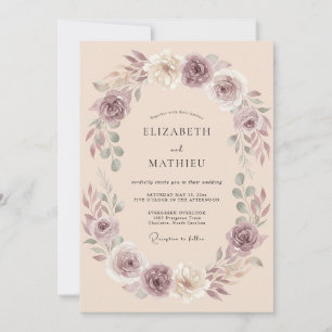 Mauve Blumengirlande Hochzeit Einladung