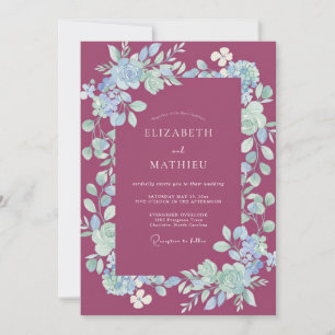 Mauve Blumenkranz Romantische Hochzeit Einladung