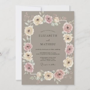 Mauve Blumige Romanze Hochzeit Einladung