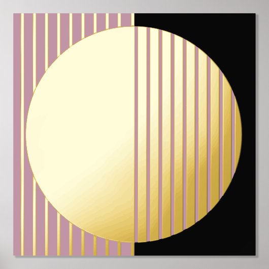 Mauve Blush Pink Black Striped Circles Art Gold Foliendrucke (Vorderseite)