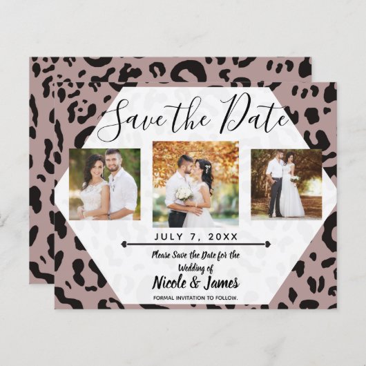 Mauve Blush Pink Cheetah Leopard Save the Date (Vorne/Hinten)