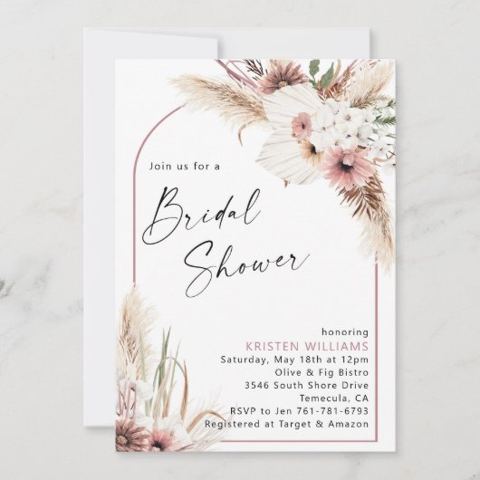 Mauve Boho Floral Brautparty Einladung (Vorderseite)