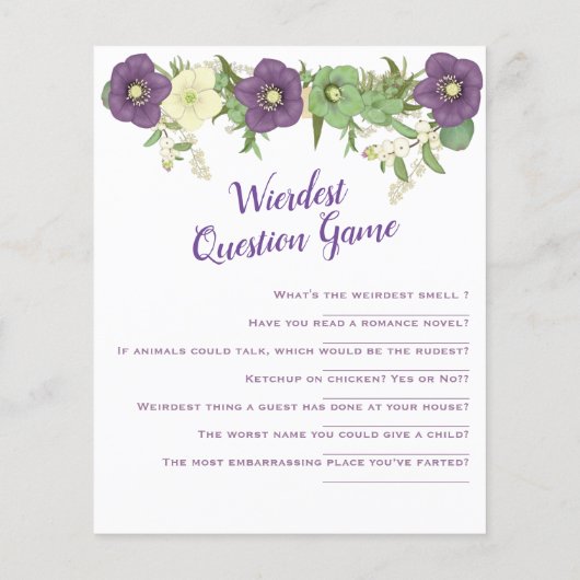 Mauve Boho Floral Wierdest Spielshowaktivitäten (Rückseite)