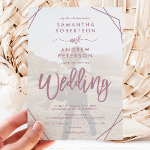 Mauve Boho Rahmen einfache Foto-Skript Hochzeit Einladung