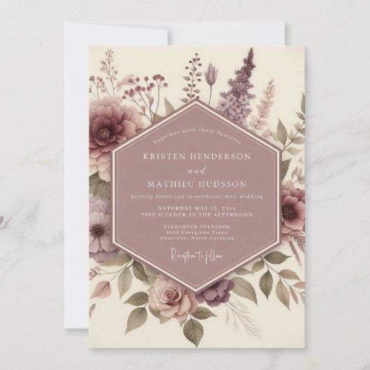 Mauve Botanical Whimsical Wedding Einladung (Vorderseite)