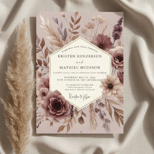Mauve Botanische Herbsthochzeit Einladung