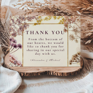 Mauve Botanischer Gedrückter Blumen Hochzeit Elega Dankeskarte