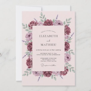 Mauve Burgunder Aquarell Botanische Hochzeit Einladung