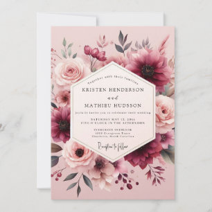 Mauve Burgunder Üppige Blüten Hochzeit Einladung
