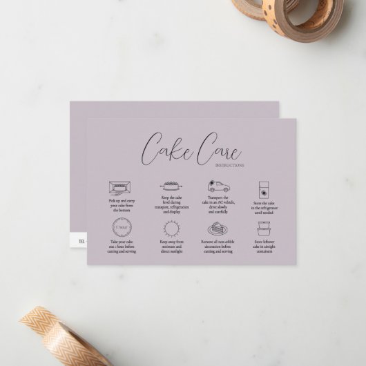 Mauve Cake Care Instruction Card Mitteilungskarte (Vorderseite/Rückseite Beispiel)