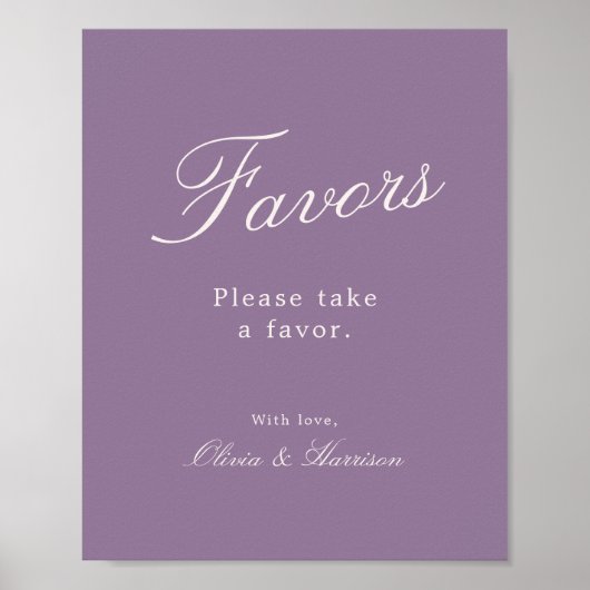Mauve Calligraphy Wedding Favor Sign Poster (Vorne)