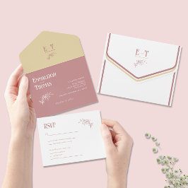 Mauve Champagne + White Simple Modern Wedding All In One Einladung