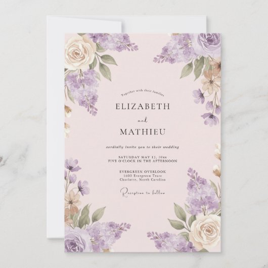 Mauve Champagner Gemalte Hochzeit Einladung (Vorderseite)