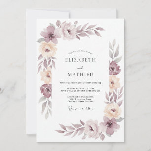 Mauve Champagner Pfingstrosen-Hochzeit Einladung