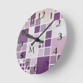 Mauve Checkered Pattern Monogram Wall Clock Runde Wanduhr (Winkel)