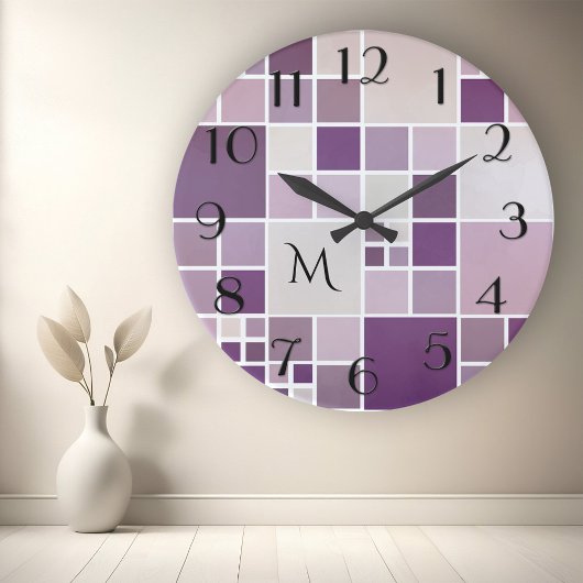 Mauve Checkered Pattern Monogram Wall Clock Runde Wanduhr