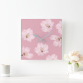 Mauve Cherry Blossom Wall Clock Quadratische Wanduhr (Zuhause)