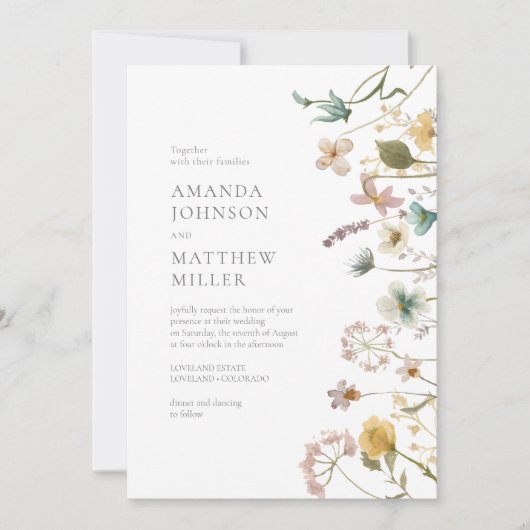 Mauve Chic Spring Delicate Pressed Florals Wedding Einladung (Vorderseite)