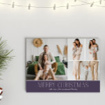 MAUVE Christmas Elegante 4 Collage Foto Feiertagskarte<br><div class="desc">Mit dieser Weihnachtskarte mit einem einfachen, minimalen und sauberen Design, die das ganze Jahr über die Highlights Ihrer Familie bietet, teilen Sie sich die Weihnachtskarte. Die Vorderseite besteht aus einer modernen 4-Foto-Collage gepaart mit dem festlichen Gruß "Frohe Weihnachten" in einem eleganten Serif-Schriftart über einem MAUVE LILA COLOR, mit Raum, um...</div>