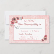 Mauve Coral Floral Striped Wedding RSVP Karte