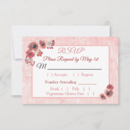 Mauve Coral Floral Striped Wedding RSVP Karte