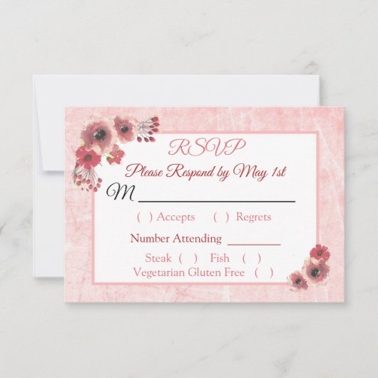 Mauve Coral Floral Striped Wedding RSVP Karte (Vorderseite)