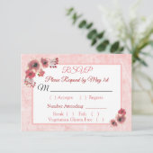 Mauve Coral Floral Striped Wedding RSVP Karte (Stehend Vorderseite)