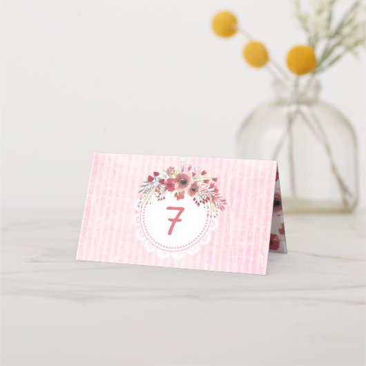 Mauve Coral Floral Wedding Tischnummer Cards Platzkarte (Vorderseite)