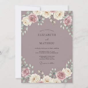 Mauve-Creme-Pfingstrosen-Hochzeit Einladung