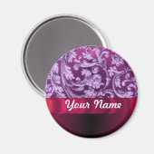 Mauve Damask Blumenmuster auf Magenta Magnet (Vorderseite/Rückseite)