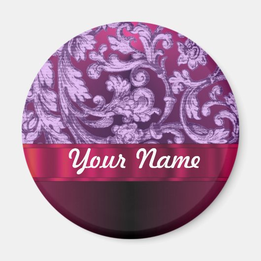Mauve Damask Blumenmuster auf Magenta Magnet (Vorne)