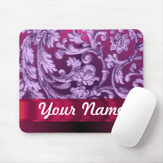 Mauve Damask Blumenmuster auf Magenta Mousepad (Mit Mouse)