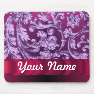 Mauve Damask Blumenmuster auf Magenta Mousepad