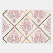 Mauve Damask, Rose für Vintagen Glamour auf weißem Geschenkpapier Set (Vorderseite 3)