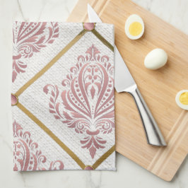 Mauve Damask, Rose für Vintagen Glamour auf weißem Geschirrtuch