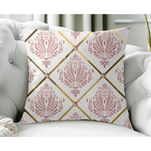 Mauve Damask, Rose für Vintagen Glamour auf weißem Kissen