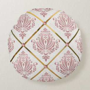 Mauve Damask, Rose für Vintagen Glamour auf weißem Rundes Kissen