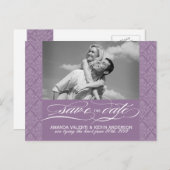 Mauve Damask Save the Date Ankündigungspostkarte (Vorne/Hinten)