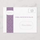 Mauve Damask Save the Date Ankündigungspostkarte (Rückseite)