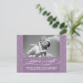 Mauve Damask Save the Date Ankündigungspostkarte (Stehend Vorderseite)