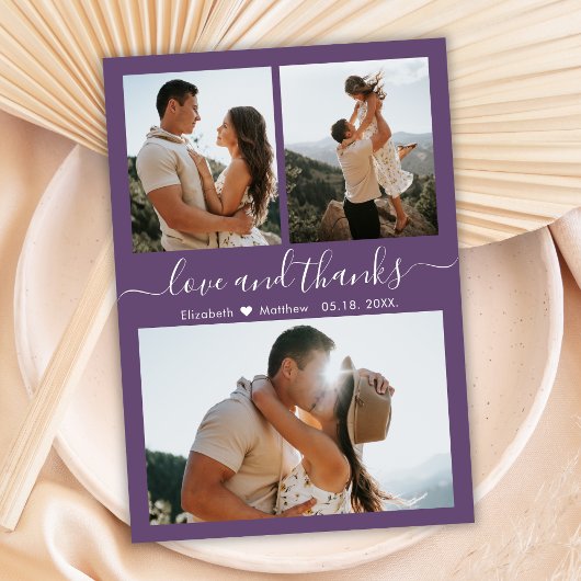 Mauve Danke 3 Foto Collage Wedding Vielen Dank Postkarte