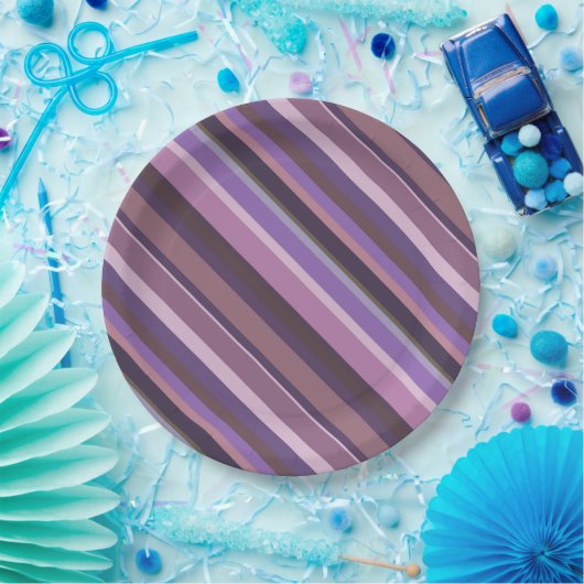 Mauve diagonale Streifen Pappteller (Party)