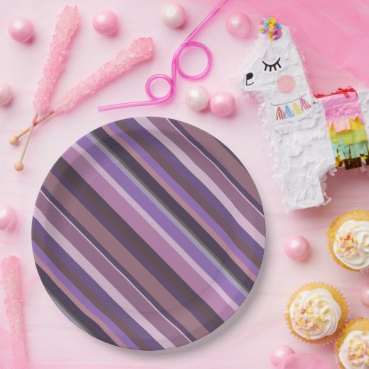 Mauve diagonale Streifen Pappteller (Party)
